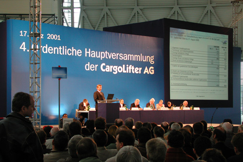 2001, Brand, CargoLifter Hauptversammlung<br>Fachplanung Medientechnik und techn. Leitung